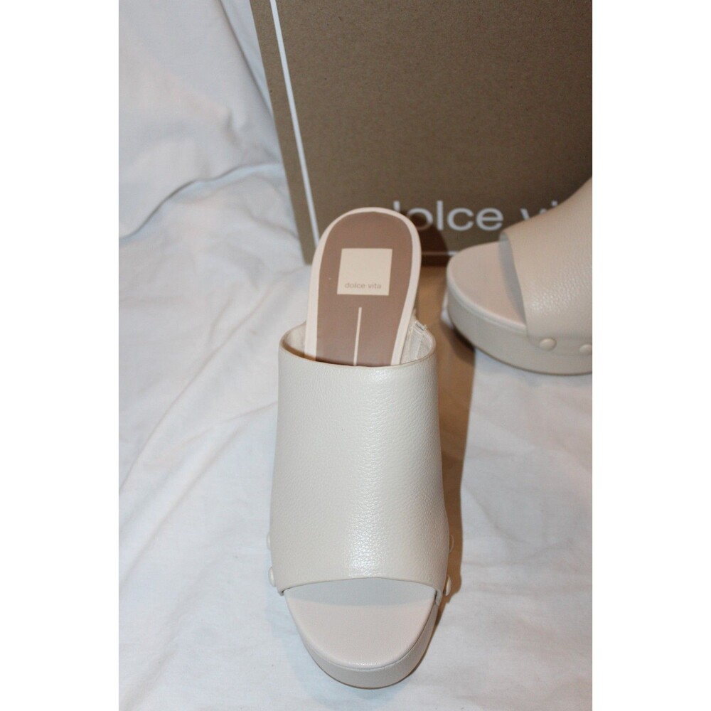 Dolce Vita Emol Ivory Leather Clogs Mules Studded Block Heels Off White Sz 10 - Picture 5 of 7